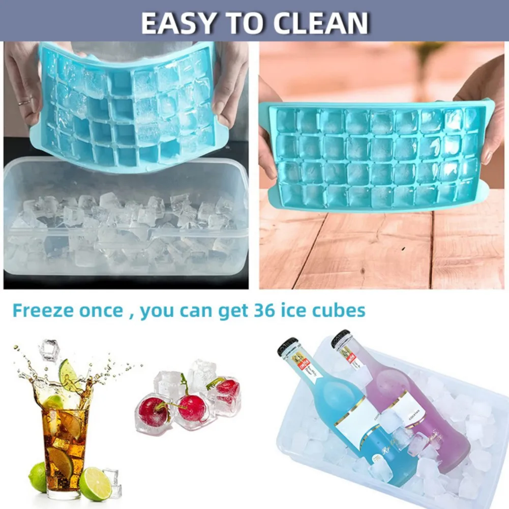 36grips Silicone/plastic Ice Cube Tray With Lid And Bin Laddle For Freezer  Mini Ice Cube Mold Bucket With Scoop Ice Maker - Buckets, Coolers & Ice  Bags - AliExpress
