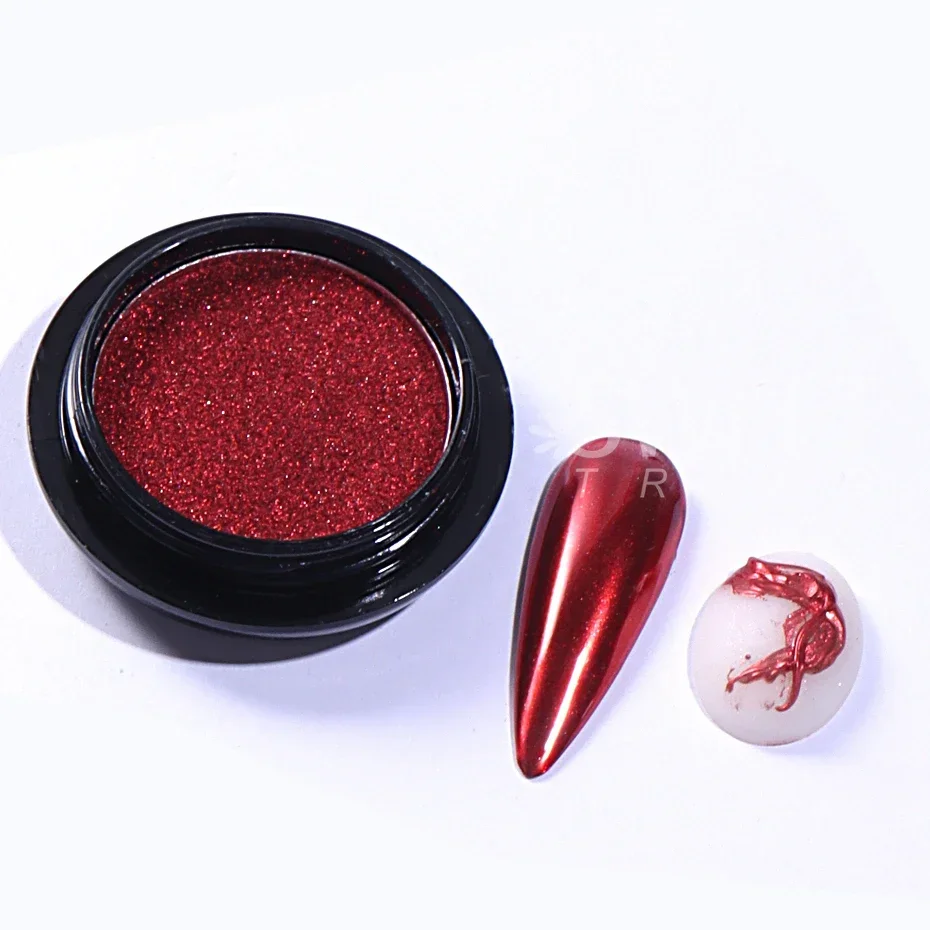 2 Pcs Elegant Red Mirror Chrome Nail Glitter Powder Metallic Effect Dust Holographic Manicure Decoration Nail Material Supplies