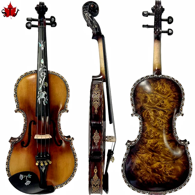 Strad style SONG master bird's eye maple wood 4/4 violin,carving ribs and neck inlay nice shell,sound clear and melodious