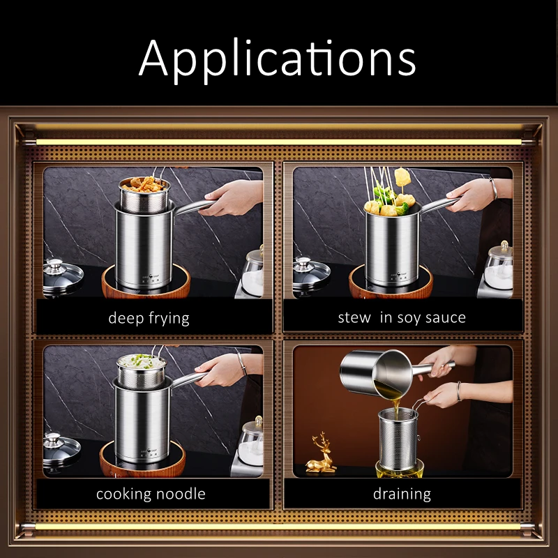 LFGB Certificate 316 Stainless Steel Deep Frying Pot 17.5cm Height Potato Chip Fried Chicken Maker Oil Saving Cooking Tool deep frying pot