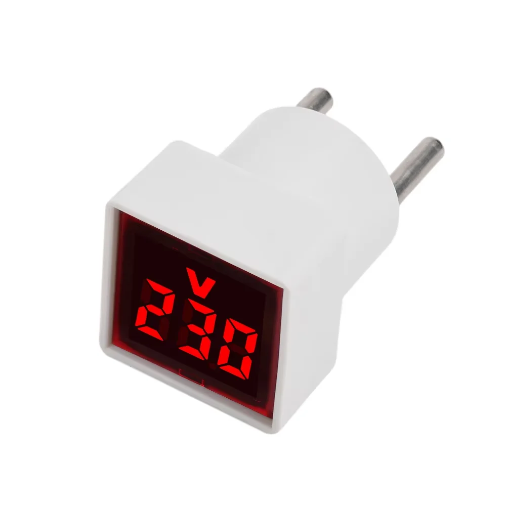 Digital LED Display Voltage Tester with Square Voltmeter and EU Plug, AC 50V-500V Range
