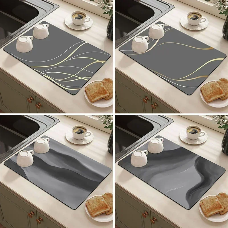 Drying Mat Non Slip Mat Floor Mat Diatomite Dish Drying Mat Kitchen Mat Super Absorbent Dish Drying Pad Non-slip Drainer Mats Quick Dry Tableware Rugs alfombra