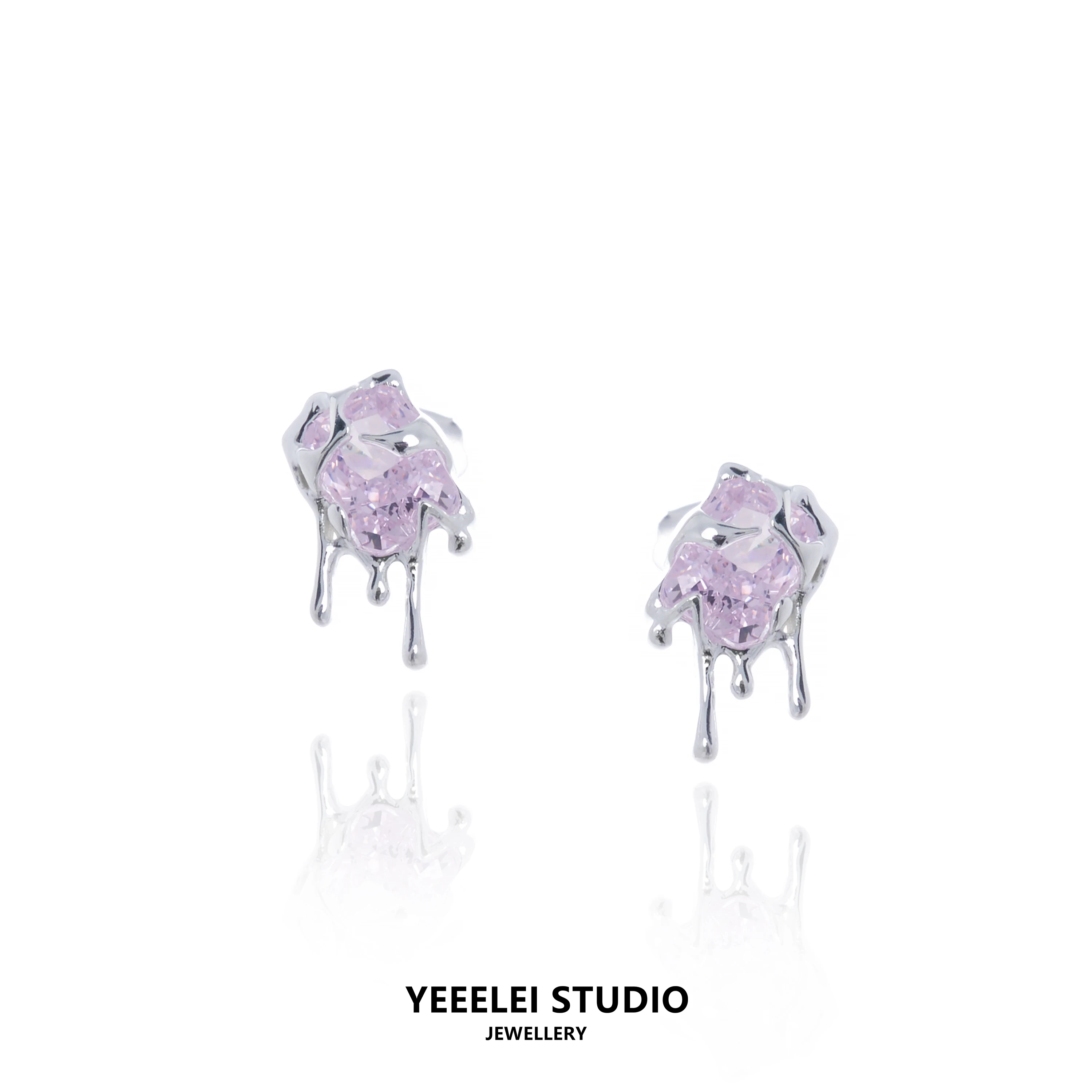 

YEEELEI's original liquid hanging S925 pure silver ear studs for female niche design, pink earrings, light luxury gift