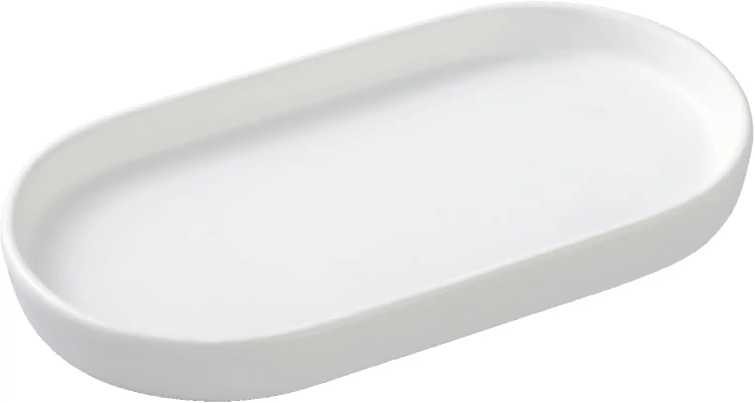 White circular soap dispenser tray -8-inch ceramic vanity tray, used for bathroom decoration, jewelry ring plate