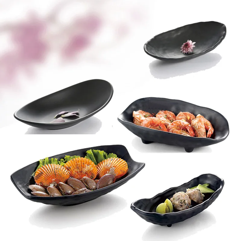 Description Picture 4 of itemMelamine Dinnerware Dinner Plate Black Frost Ingot Shaped Plate Restaurant Hotel Wineshop Melamine Dish A5 Melamine Tableware