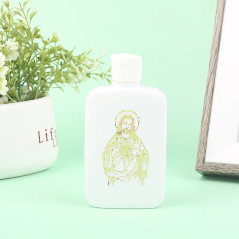 100ml holy water bottle Holy Water Bottles with Screw Lid Plastic Holy Water Container Empty Containers with Gold Cross