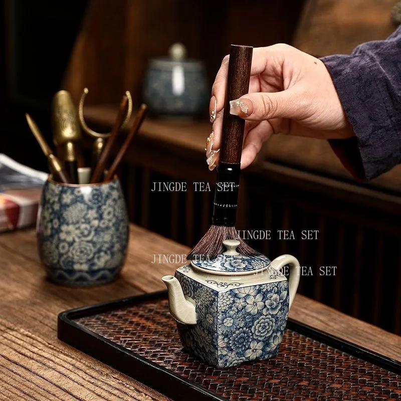 Vintage Blue and White Ceramic Tea Ceremony Six Gentlemen Tea Clip Brush Organizer Tea Accessories Set Accessories