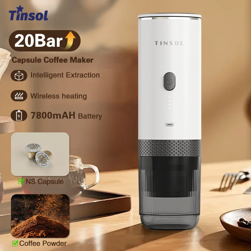 TINSOL 3 in 1 Portable Espresso Machine Capsule Coffee Powder Travel Coffee Maker Smart Extraction Wireless Heating