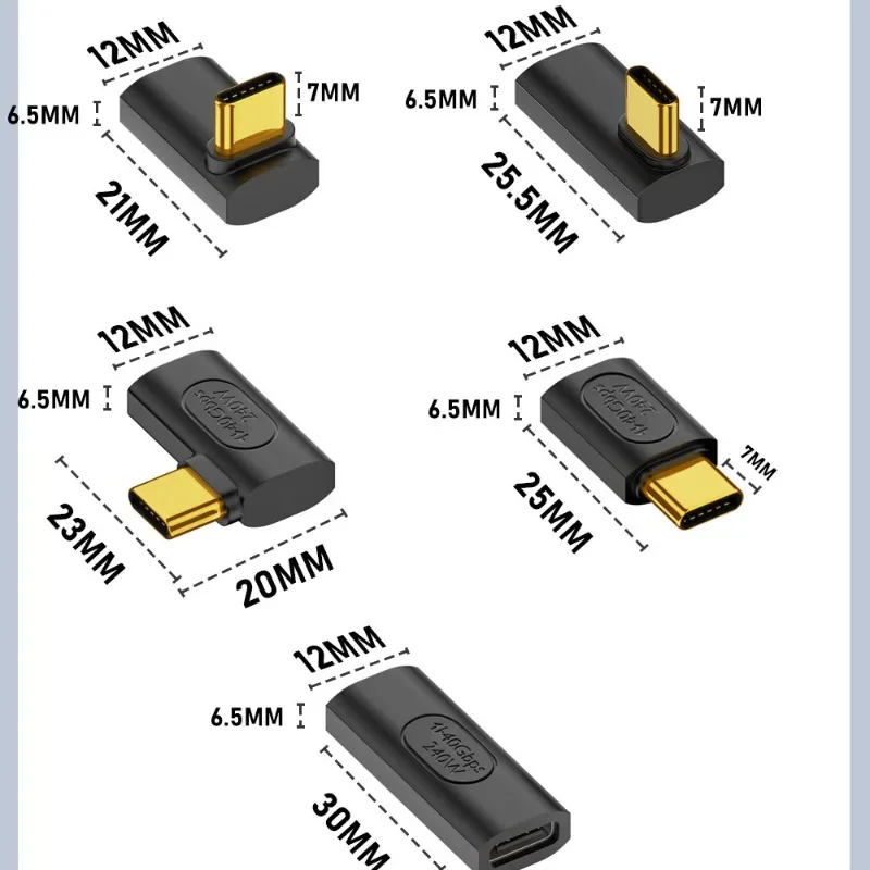 USB Connector Adapter 240W USB C Extender 90/180 Degree Type C Male to Female OTG 40Gbps Fast Data Charging