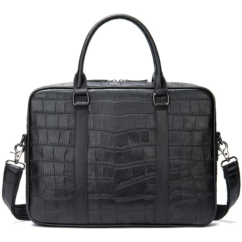 

Crocodile Pattern Genuine Briefcase Business Cow Leather Handbag Multi-Functional Crossbody Daily Laptop Bag