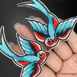 Phenix Birds Elegant Embroidered Appliques in Azure Blue and Pink Gold (Blue Red Bird)