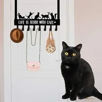 Black Cat Over The Door Hooks Hanger, 8 Hooks Decor Towel Coat Rack Organizer coat rack wall mount towel rack Iron Art 1