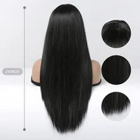 EASIHAIR – perruques synthétiques longues et lisses avec frange, perruques noires de fête Cosplay Lolita pour femmes, perruque naturelle résistante à la chaleur 3