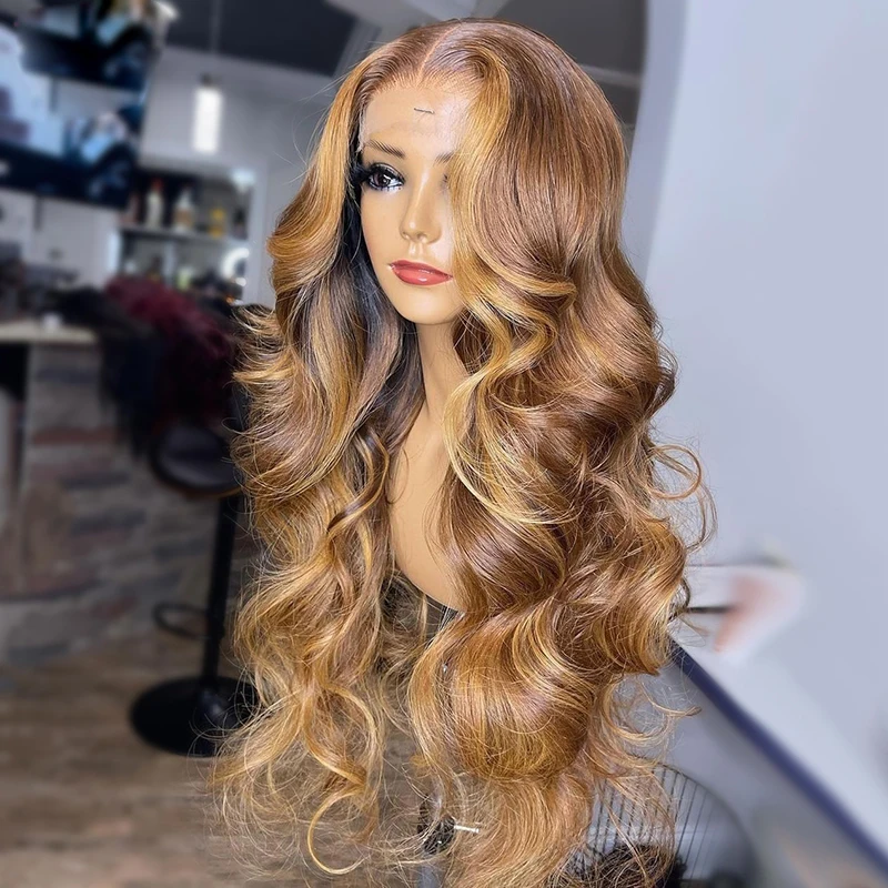 

Long 180 Density 26 Inch Ombre Highlight Blonde Body Wave 13*6 Lace Wig For Black Women European Remy Human Hair Soft Jewish Wig