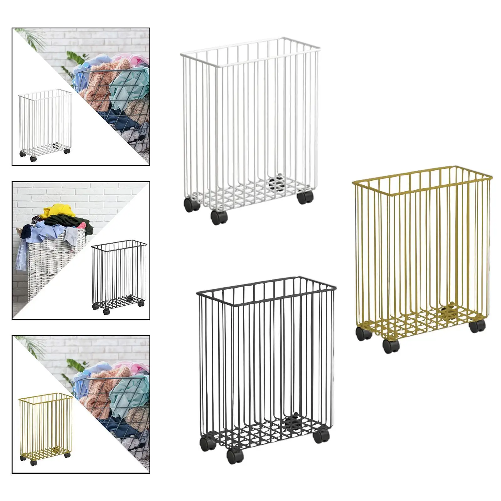 Dirty Laundry Hamper Large Capacity Rolling Slim Laundry Basket for Badminton Racket Yoga Strap Resistance Bands Foam Roller