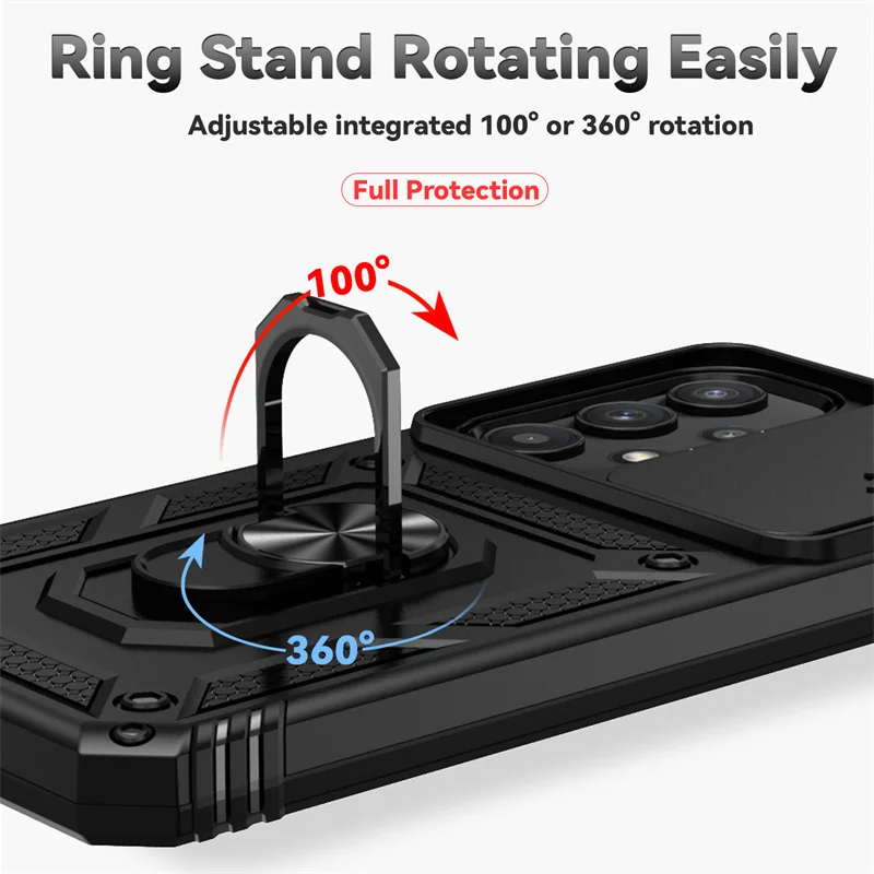 Shockproof Armor Case with Ring Holder & Lens Protection