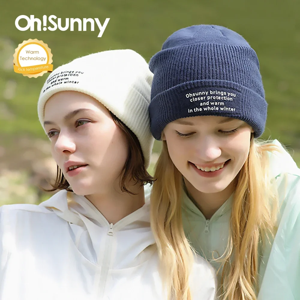 

Зимние шапки OhSunny для женщин, шерстяные шапки унисекс с надписью, вязаная шапка, акриловые термоантистатические теплые противоударные аксессуары