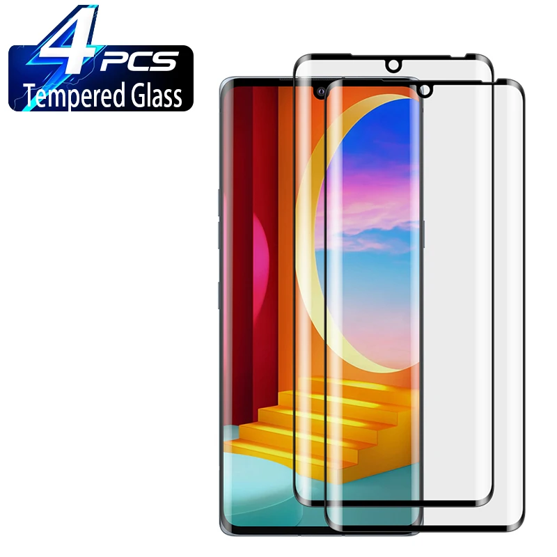 

4Pcs Curved Tempered Glass For LG Velvet 5G LG G9 Full Cover Screen Protector Protective Film