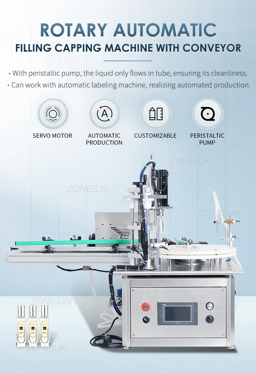 ZONESUN ZS-AFC1T Automatic Rotary Liquid Peristaltic Pump Filling and Capping Machine