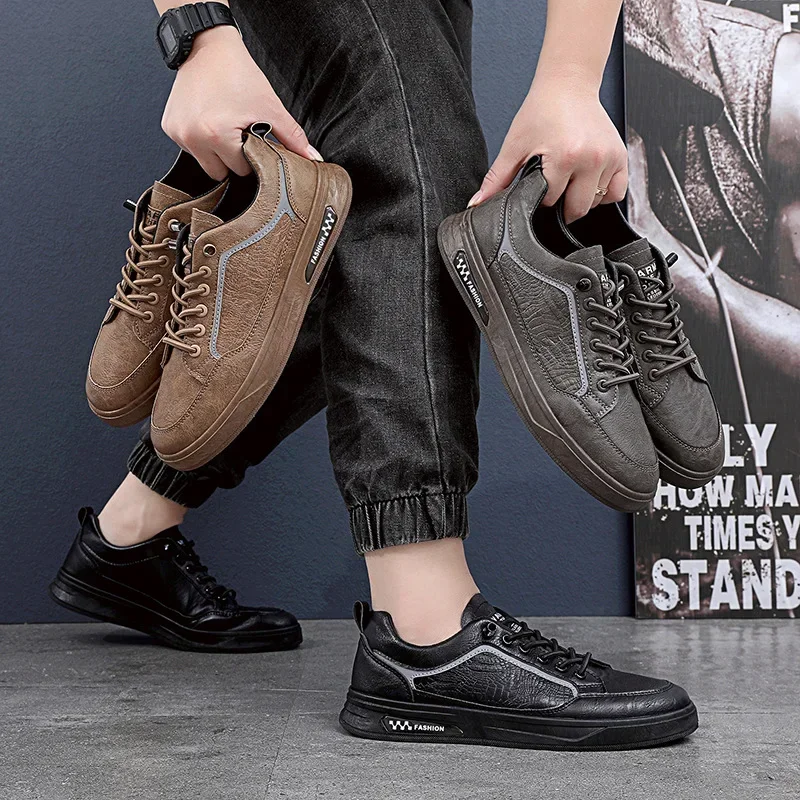 

Board shoes for men in autumn 2024, new casual board shoes, pure black British leather shoes, waterproof and non slip