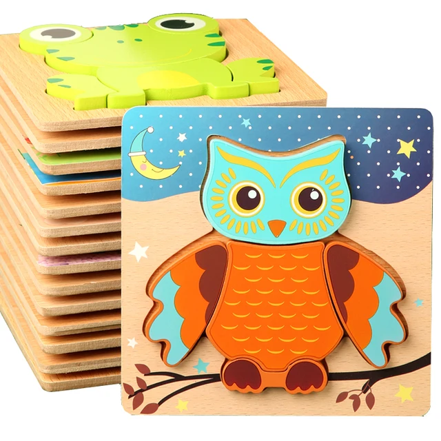 3D Wooden Puzzles Educational Cartoon Animals Early Learning for kids 1
