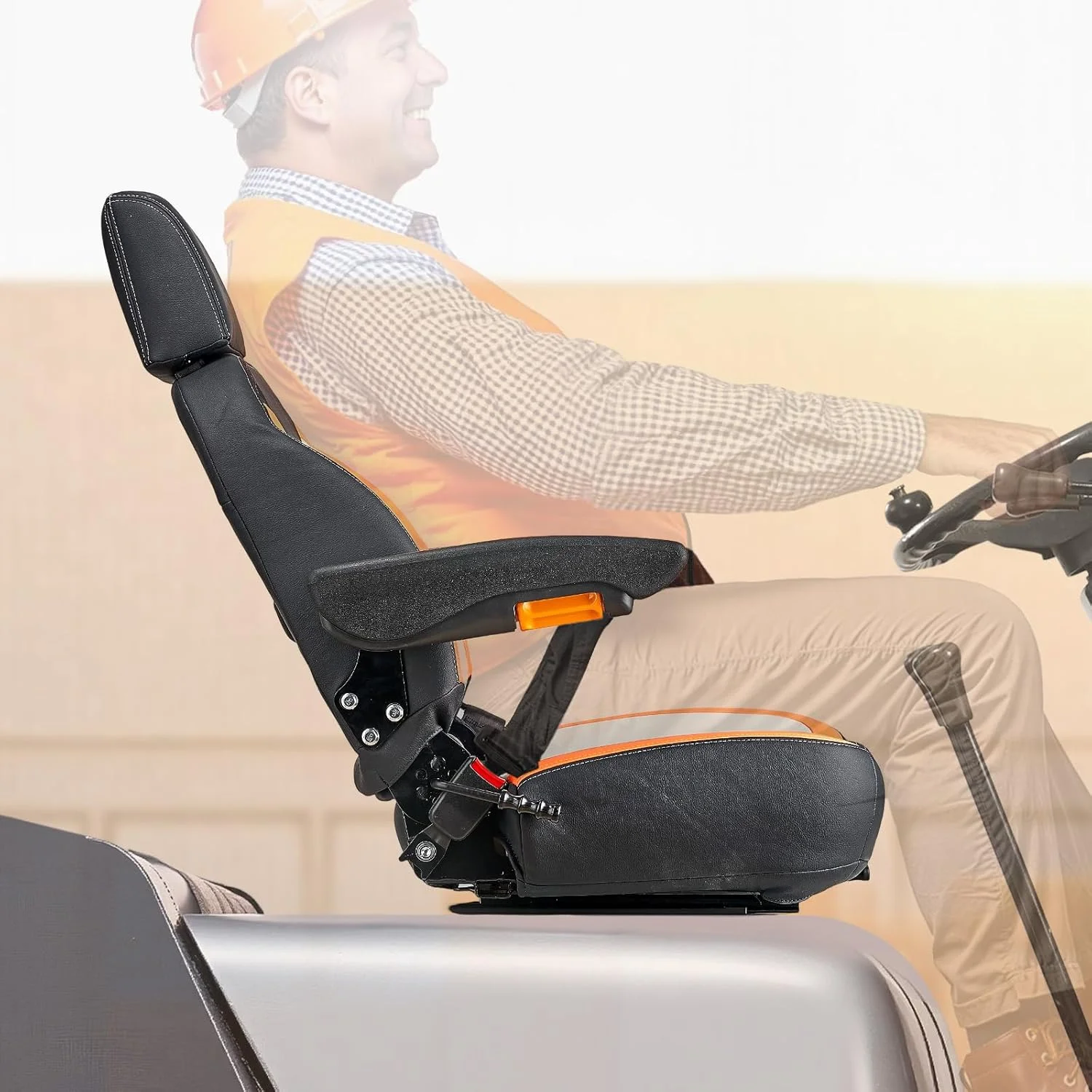 Universal Forklift Seat, Tractor Seat with Adjustable Back, Armrest, Headrest & Safety Belt, Secure Tractor Seat with Micro