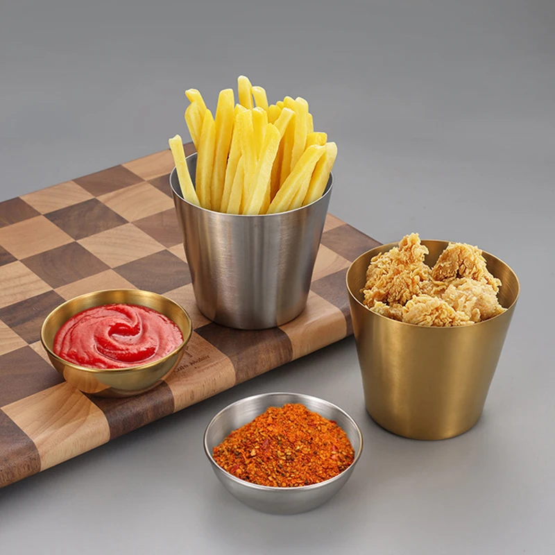 Stainless Steel Kitchen Dipping Sauce Bowl Ketchup Fries Cup Seasoning Dish Hot Pot Condiment Tray Tablewar