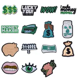 Wholesale 1pcs PVC Shoe Accessories for Crocs Charms Money Badge Women Clogs Buckle Kids Pins Decoration Jeans Wristbands