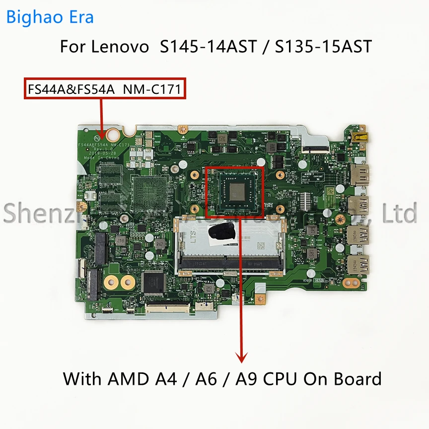 Placa-mãe Portátil para Lenovo Nm-c171 S14514ast S145-15ast Amd A4-9125 A6-9225 A9-9425 Cpu Ddr4 Fru:5b20s41893 5b20s41900