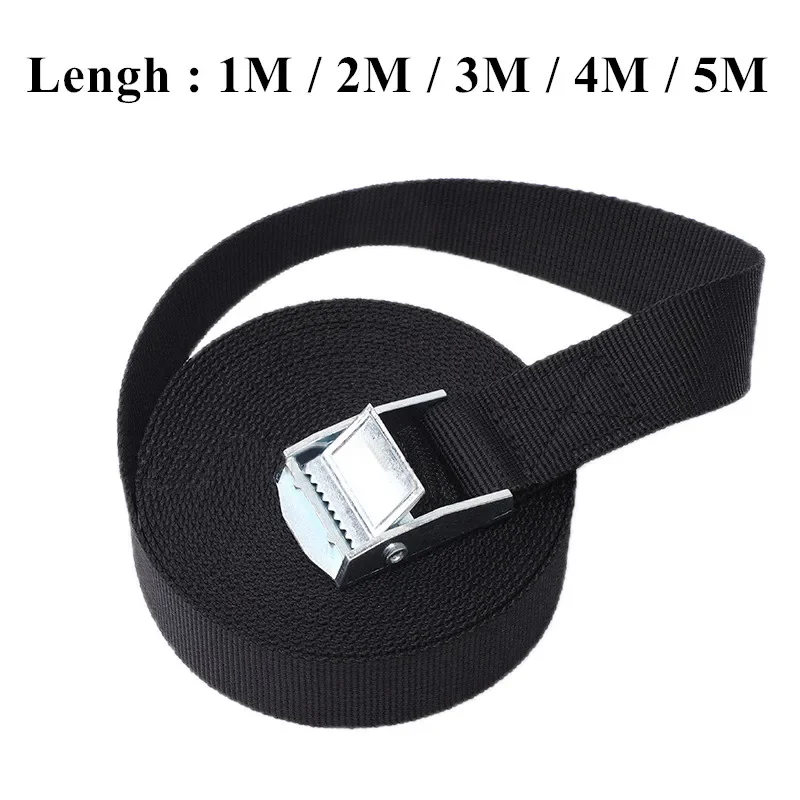 1M/2M/3M/4M/5M Black Buckle Tie-Down Belt Cargo Straps for Car Motorcycle Bike with Metal Buckle Tow Rope Strong Ratchet Belt