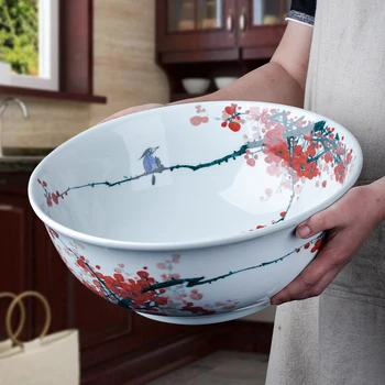 Jingdezhen 도자기 반죽 대야, 파란색 및 흰색, 큰 국수 그릇, 양배추생선 절임