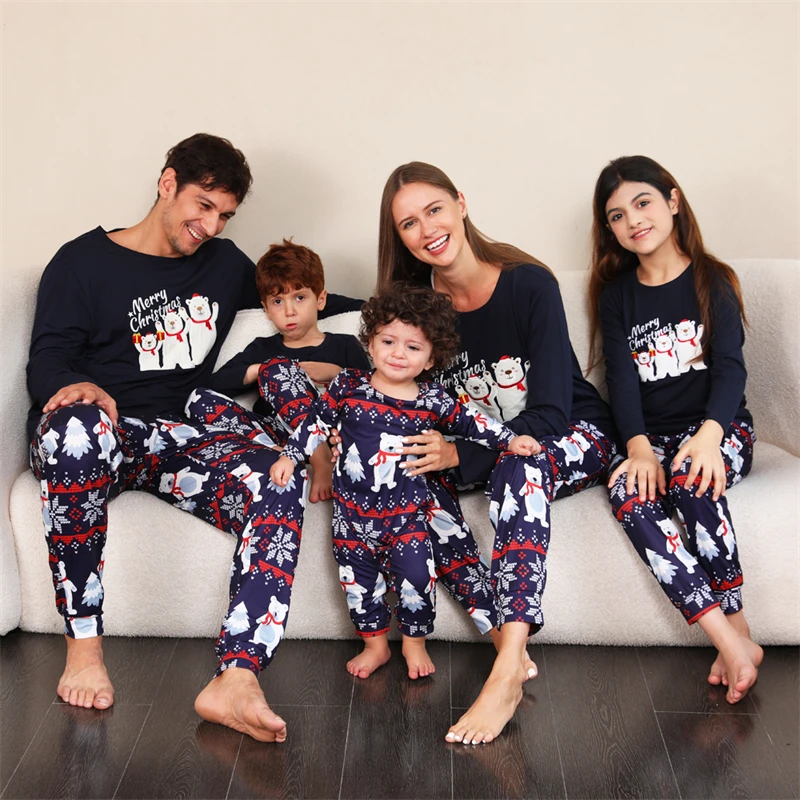 

2024 Polar Bear Christmas Family Matching Outfits Look Father Mother Children & Baby Pajamas Sets Mommy and Me Xmas Pj's Clothes