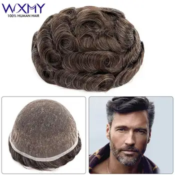 Parrucca da uomo in pizzo svizzero, protesi capillare maschile, base in pizzo completo, parrucche in capelli umani per uomo, sistema di parrucche da uomo con linea naturale dei capelli