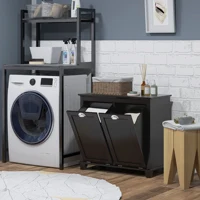 Homcom Dual Tilt Out Laundry Hamper Cabinet, Bathroom Storage Cabinet with 2-Compartment Hamper, Modern Floor Cabinet, Black 2