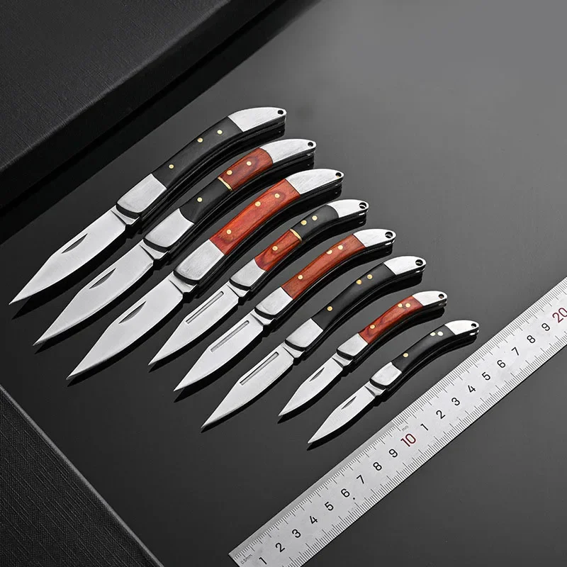 Folding knife Stainless steel Mini kitchen keychain Sharp blade Wood handle Pocket paring peeling knife Edc camping survival
