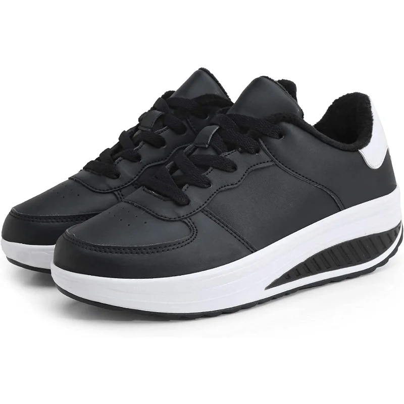 

Women's Winter Thermal Platform Sneakers, Lace Up Low Top Running Shoes, Women's Footwear