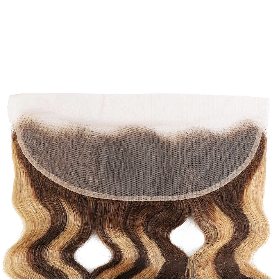 Highlight P4/27 13x4 Body Wave Human Hair Lace Frontal 150% Density Pre-Plucked Brazilian Virgin Hair Ear To Ear Front Full End