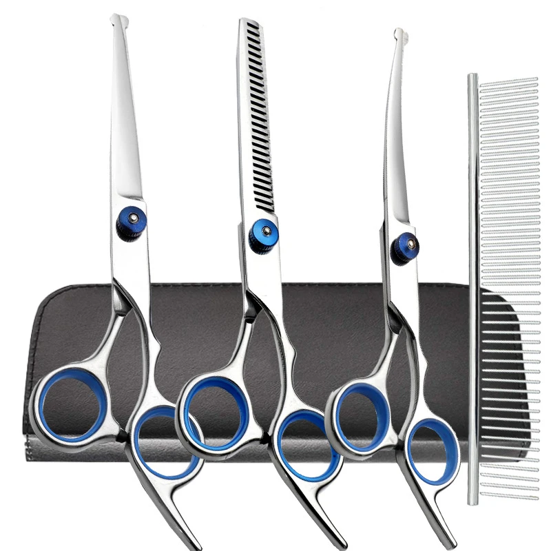 Sharp And Durable Titanium Coated Professional Dog Grooming Kit Dog Grooming Scissors Set With Safety Round Tips For Dogs Cats