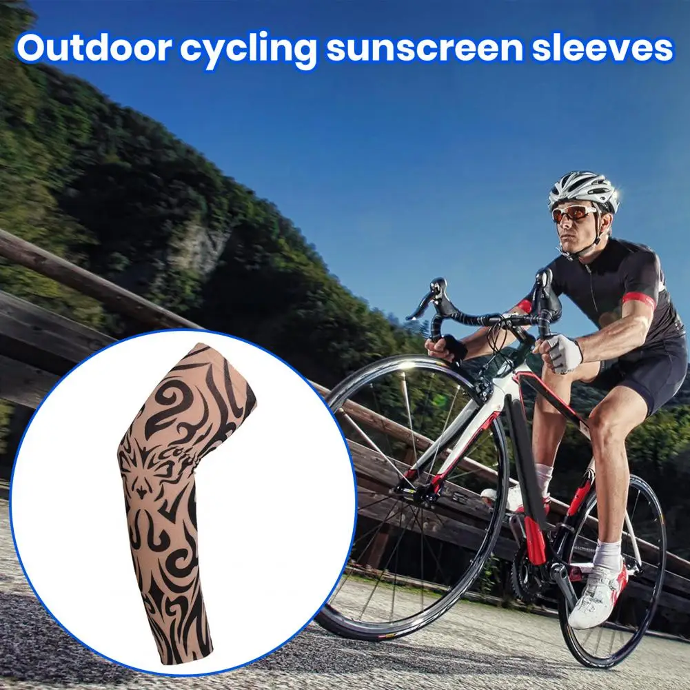 Cycling Arm Sleeve Comfortable Anti-UV Tattoo Pattern Breathable Sunscreen High Elasticity Thin Arm Protection Riding Sleeve