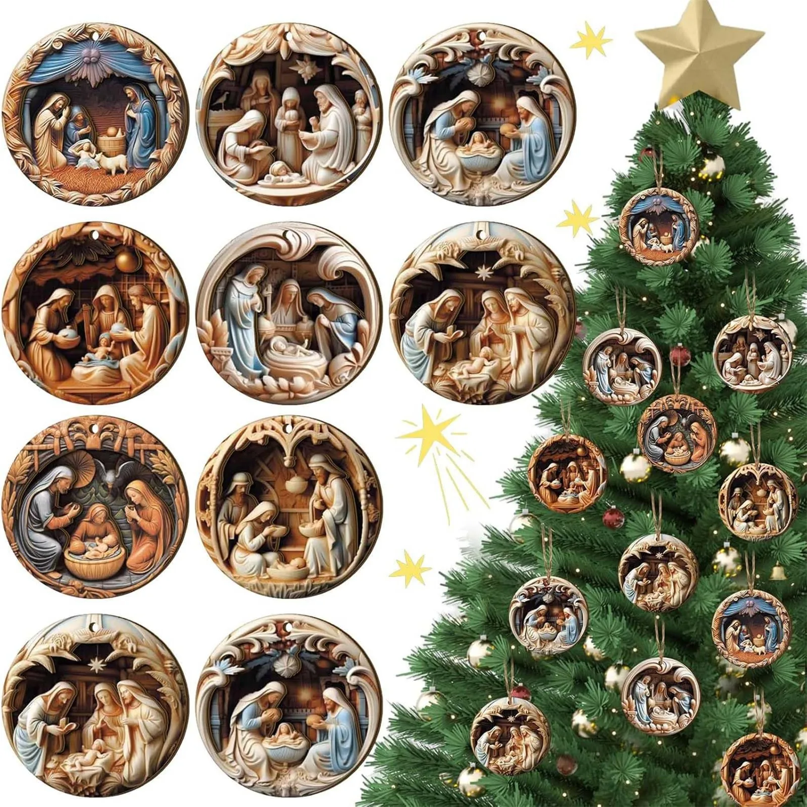 Christmas Advent Calendar Blind Box Nativity Scene Ornaments Hanging Ornament Nativity Scene Tree Ornaments