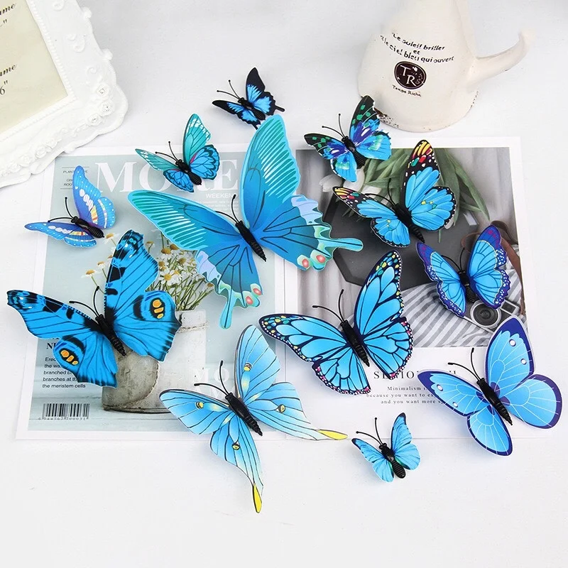 

12Pcs Single Layer Simulation 3D Butterfly Fridge Magnets Wall Decoration Creative Home Background Butterfly Decal 냉장고 자석