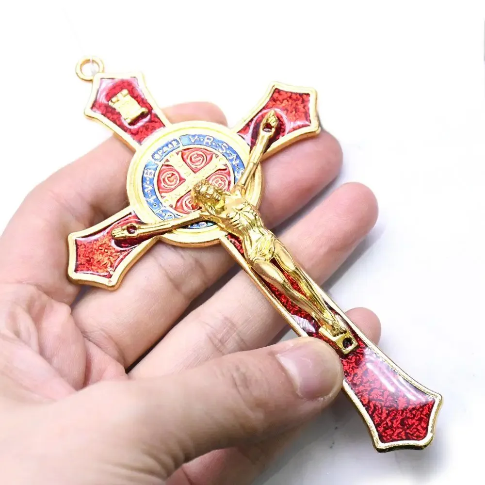 

12*7cm Golden Saint Benedict Cross Jesus Christ Pendant Religion Pray Decoration Supplies