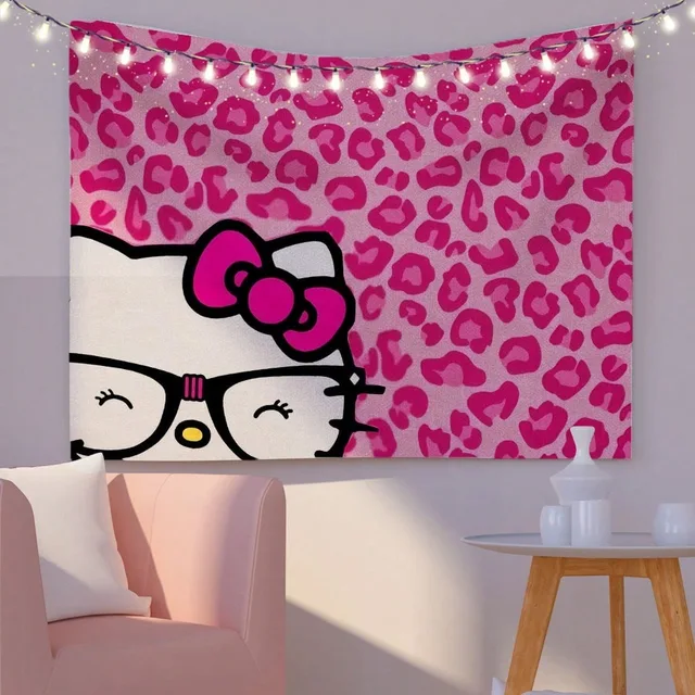 MINISO Sanrio Hello Kitty rose Kawaii tapisserie moderne Polyester mur Art salon chambre décor cadeau pour les Fans de Kitty 5