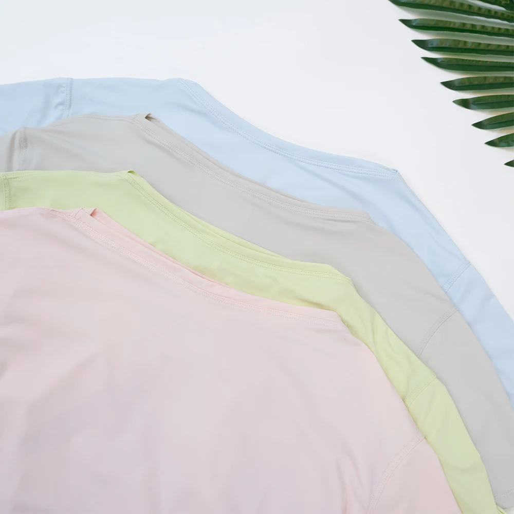 Sunscreen ice silk short sleeved yoga suit summer camping slimming loose elastic quick drying round neck soft T sports fitness
