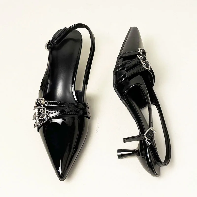 Sandals Ladies High Heels Spring Slides Shoes Fashion Women Thin Heels Shoes Buckle Strap Career Shallow Female Pumps Footwear 4