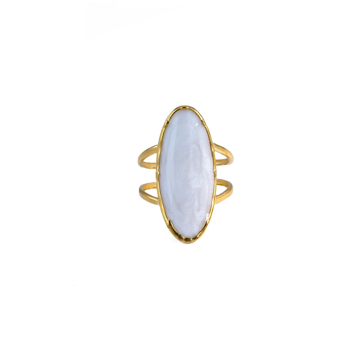 Irregular White Stone Rings for Women Gold Color Stainless Steel Oval Adjustable Ring Aesthetic Party Trendy Jewelry Gift