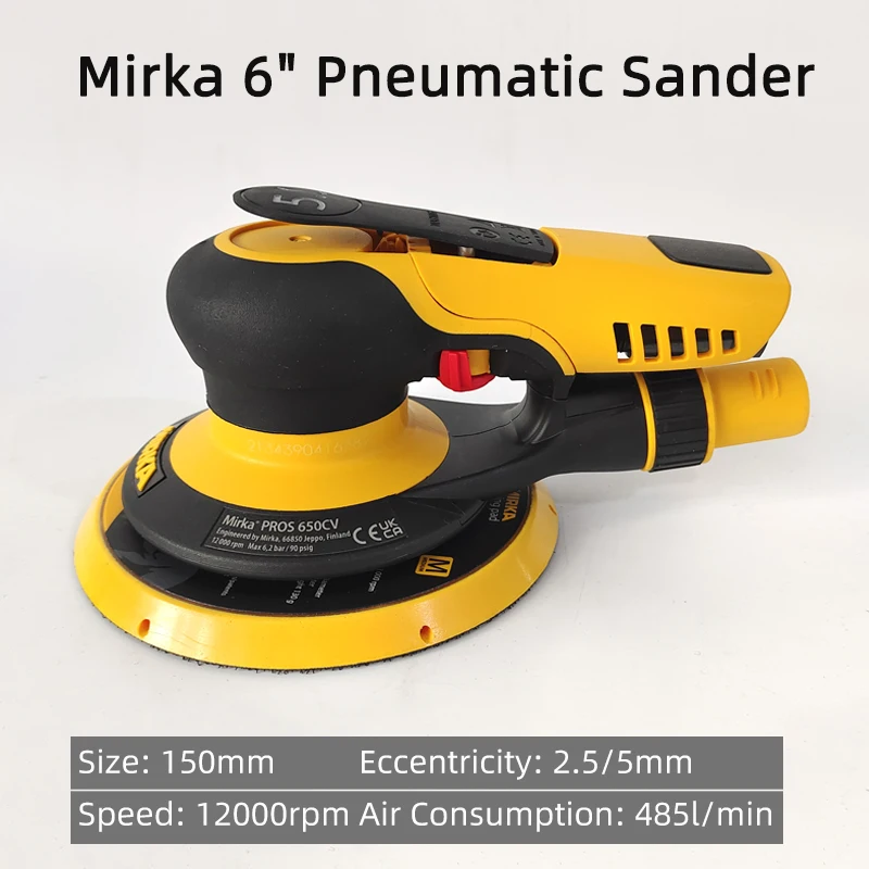 Mirka-공압 6 인치 사포 기계, 자동차 퍼티 연삭 라운드 150mm 편심 5mm 연삭기