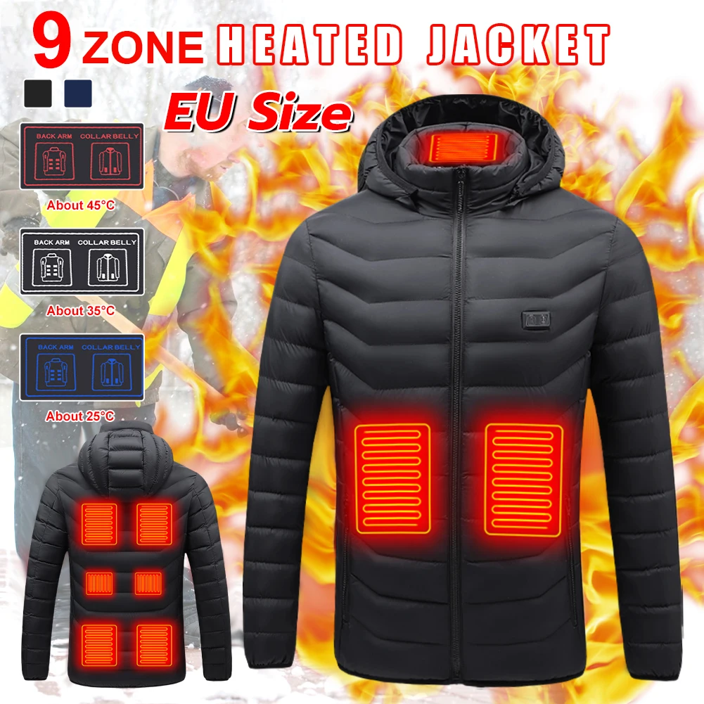 

9 Areas Heated Jacket for Men Women Winter Outdoor Adjustable Heating Coat USB Powered Thermal Coat for Skiing Camping EU Size