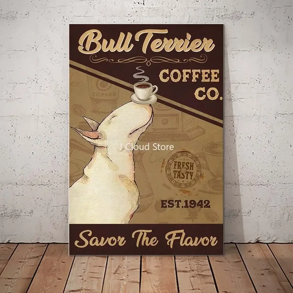 

Металлические знаки Bull Terrier Dog Coffee Co, знаки со вкусом, алюминиевые знаки, Оловянное покрытие в стиле ретро для дома, кафе, кухни 12x8