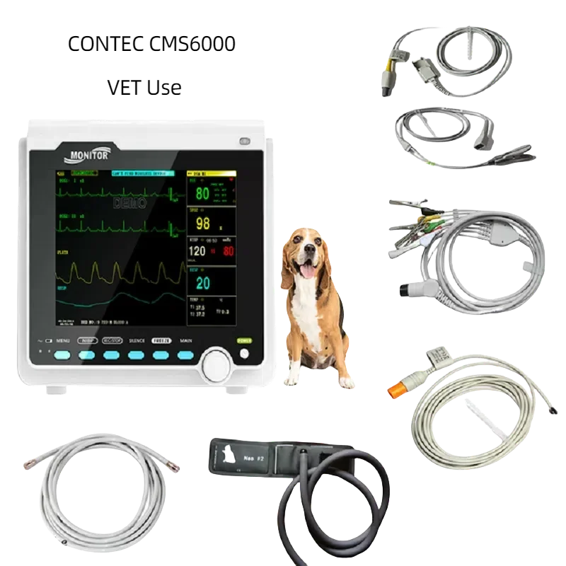 CONTEC Portable Patient Monitor Human/Veterinary 8" Vital Sign Monitor ECG NIBP RESP SPO2 PR TEMP (Printer&Etco2 Option)